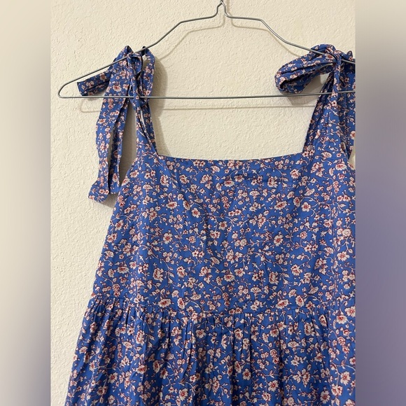 NWT Madewell Tie-Strap Tiered Midi Dress Summer Floral MultiColor Blue Sz Xs Red - Picture 9 of 14